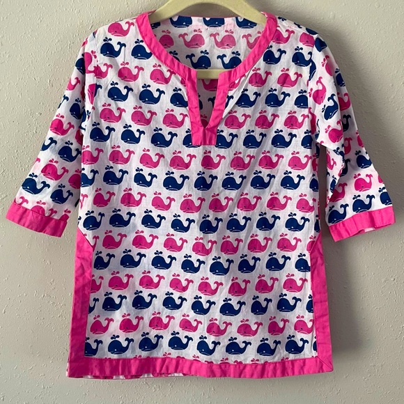 Pottery Barn Kids Blue/Pink Whale Swim Cover Up Size 12-18 - Picture 5 of 5